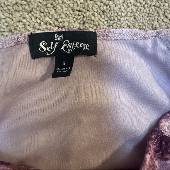 Vintage Y2K Self Esteem Longline Slim Fit Purple Mesh Butterfly Floral Top Small - Picture 3 of 8